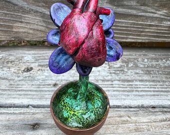 Anatomical Heart Flower Sculpture | Gothic Botanical Mixed Media Art