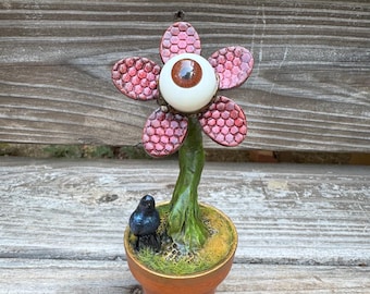 Skull Bloom Sculpture | Handmade Gothic Flower Art | Creepy Cute Botanical Decor | Dark Cottagecore Plant | OOAK Mixed Media Sculpture