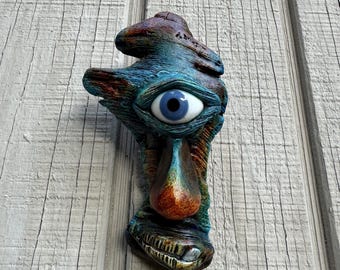 Gabro the Rainwatcher - Cyclops Tree Spirit Sculpture, Handmade Woodland Wall Art, Fantasy Forest Creature Oddity
