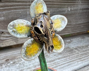 Deer Skull Bloom | Handmade Gothic Botanical Sculpture | Woodland Flower Art | Dark Cottagecore Decor | OOAK Mixed Media Plant