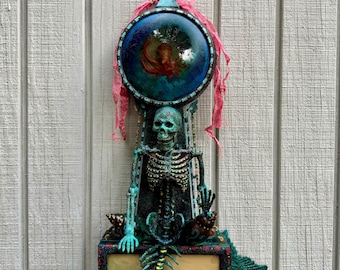 Unique Skeleton Mermaid Sea Shrine Found Object Sculpture Vintage Nautical Decor OOAK Assemblage Art