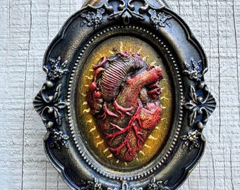 Hand-Painted Anatomical Heart Plaque – Gothic Oddities Decor (3x5" Dark Art)
