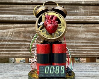 Doomsday Clock Assemblage Sculpture | Found Object Art, Wall Shelf