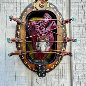 Anatomical Heart Shrine: Steampunk Assemblage Sculpture, Found Objects Art