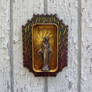 Zoological Cow Saint Shrine: Handpainted Found Object Assemblage Wall Art - Upcycled Junk Sculpture