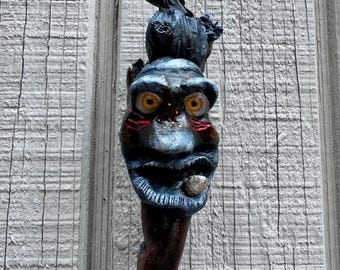 The Hollow Watcher – OOAK Tree Spirit Sculpture, Dark Forest Wall Art, Crow Folk Horror Assemblage
