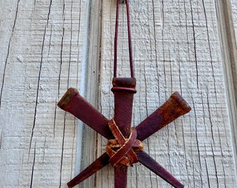 Rusted Leatherbound Iron Star Talisman - Wrapped Pagan Protection Charm