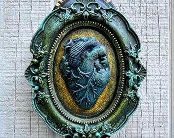 The Heart Remembers – Anatomical Heart Wall Plaque, Gothic Oddities Decor, Hand Painted 3x5 Curiosity Wall Art