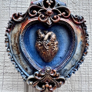 Heart of Ash & Gold - Gothic Sacred Heart Wall Shrine, OOAK Assemblage Art, Dark Romantic Decor