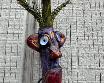 Whimsical Goblin Sculpture - Hand Sculpted Forest Lookout Found Object Art