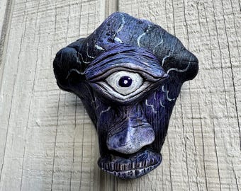 Orlo the Hollow Seer – Handmade Cyclops Tree Spirit Sculpture, Dark Forest Oddity, Fantasy Wall Art, Woodland Creature