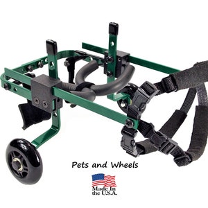 Dog Wheelchair by &quot;Pets and Wheels&quot; - Fits XXS/XS Size Dog - Color Green - 5-15 Lbs - Made In USA