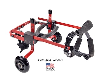 Dog Wheelchair by "Pets and Wheels" - Fits XXS/XS Size Dog - Color Red - 5-15 Lbs - Made In USA
