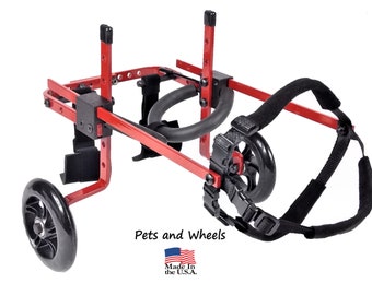 Dog Wheelchair by "Pets and Wheels" - Fits XS/S Size Dog - Color Red - 12-25 Lbs - Made In USA
