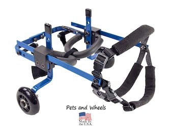 Dog Wheelchair by "Pets and Wheels" - Fits XXS/XS Size Dog - Color Blue - 5-15 Lbs - Made In USA