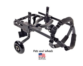 Dog Wheelchair by "Pets and Wheels" - Fits XXS/XS Size Dog - Color Textured Black - 5-15 Lbs - Made In USA