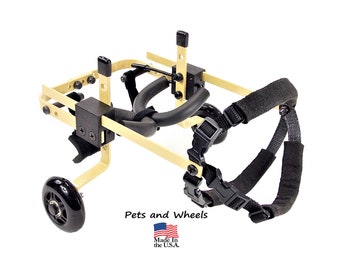 Dog Wheelchair by "Pets and Wheels" - Fits XXS/XS Size Dog - Color Tan - 5-15 Lbs - Made In USA