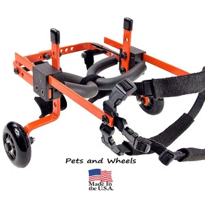 Dog Wheelchair by &quot;Pets and Wheels&quot; - Fits XXS/XS Size Dog - Color Orange - 5-15 Lbs - Made In USA