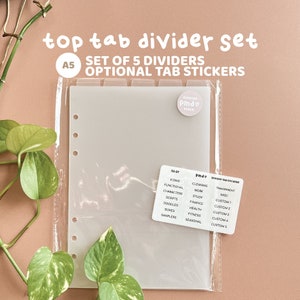 Top Tab A5 Divider Set & Optional Custom Tab Stickers | 5 Pack | Sticker Storage | SS07