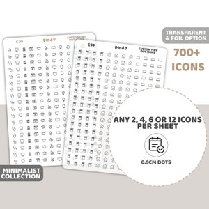 Custom Tiny Icon Dot Stickers Any 2, 4, 6 or 12 Icons per sheet Minimalist Planner Stickers C39 zdjęcie 1