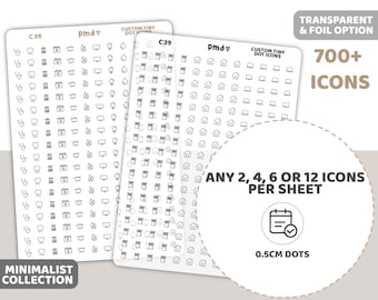 Custom Tiny Icon Dot Stickers | Any 2, 4, 6 or 12 Icons per sheet | Minimalist Planner Stickers | C39