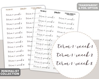 School Term Thin Script Word Stickers | Minimalist Planner Stickers | TS06(2)