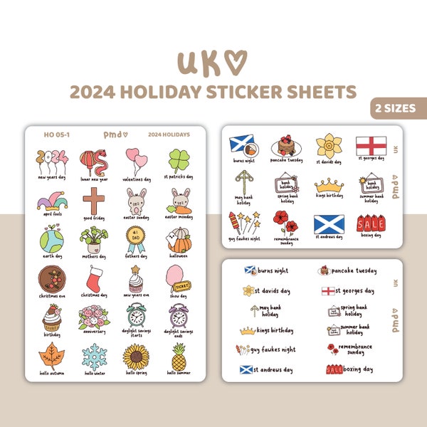 2024 UK Holiday Stickers | Planner Stickers | HO05-UK