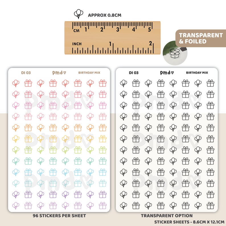 Birthday Mix Icon Stickers Planner Stickers DI03 image 3