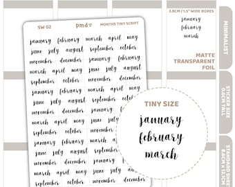 Months Tiny Script Word Stickers | Planner Stickers | SW02