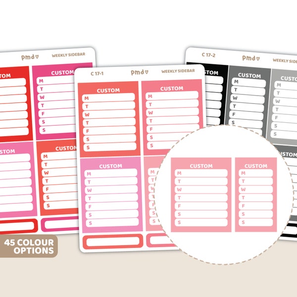 Custom Weekly Sidebar Box Stickers | Planner Stickers | C17