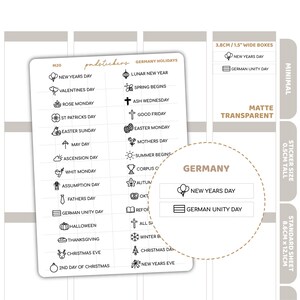 Adesivos de fonte minimalistas para feriados na Alemanha | Adesivos de planejador minimalistas | M20
