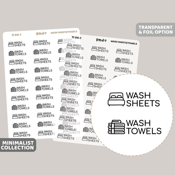 Wash Sheets Towels Text Icon Stickers Minimalist Planner Etsy 日本