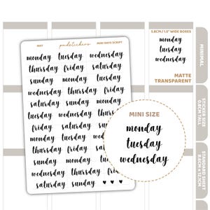 Days mini-scriptstickers | Minimale plannerstickers | M07