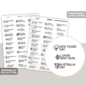 Australian Holidays Text/Icon Stickers | Minimalist Planner Stickers | TI41