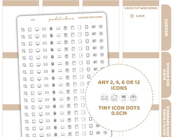 Custom Tiny Icon Dot Stickers | Any 2, 4, 6 or 12 Icons per sheet | Minimal Planner Stickers | C27