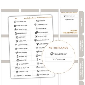 Nederlandse feestdagen Minimale lettertypestickers | Minimale plannerstickers | M21