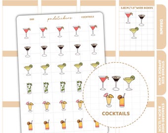 Cocktail Stickers | Drawn Planner Stickers | D85