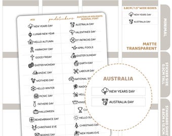 Australia Holidays Minimal Font Stickers | Minimal Planner Stickers | M15
