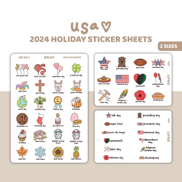 2024 USA Holiday Stickers | Planner Stickers | HO05-USA