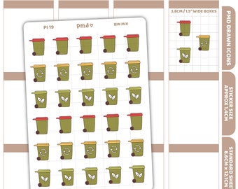 Bin Stickers | PMD Drawn Icon Planner Stickers | PI19