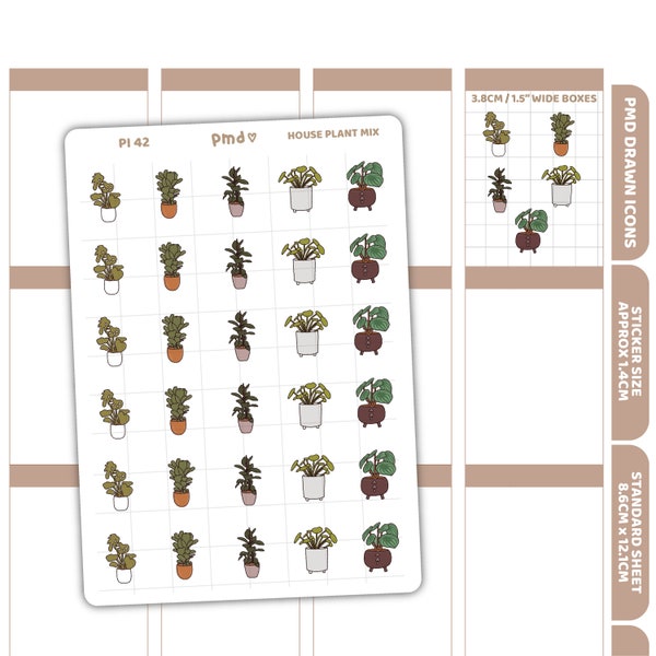 House Plant Stickers | PMD Drawn Icon Planner Stickers | PI42