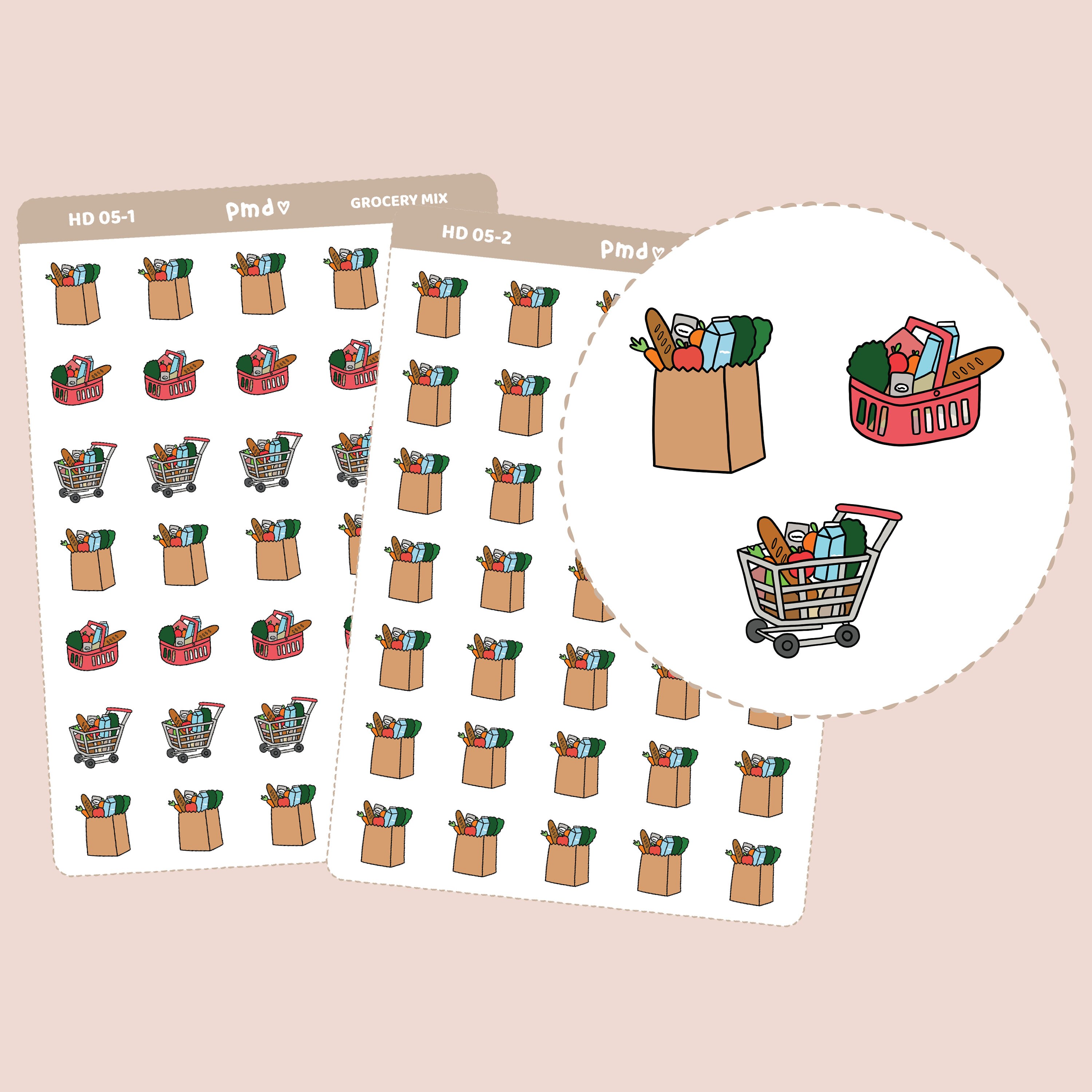 Grocery Stickers Hand Drawn Icons Planner Stickers HD05 | Etsy