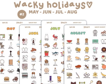 Wacky Holiday Stickers #2 | May, June, July & August Stickers | Planner Stickers | WH05-08(4)