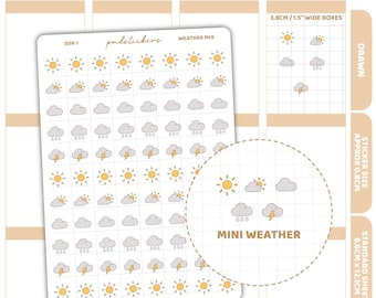 Mini Sunny Weather Icons Sticker Sheet // Cute Sunny Mood Stickers ...