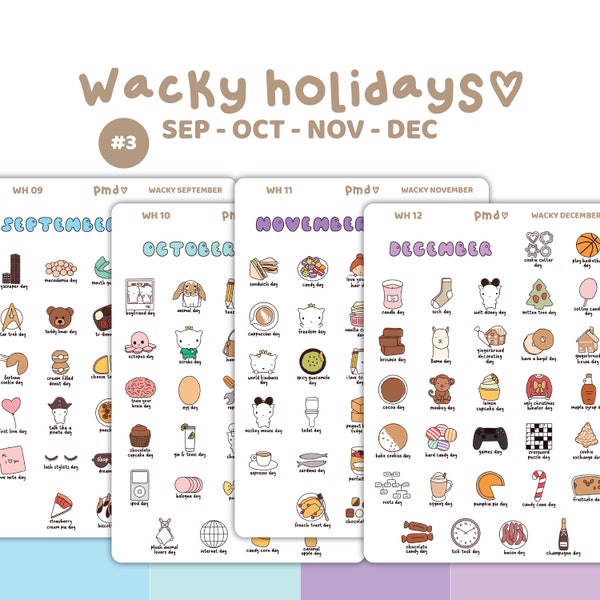 Wacky Holiday Stickers #3 | September, October, November & December Stickers | Planner Stickers | WH09-12(4)