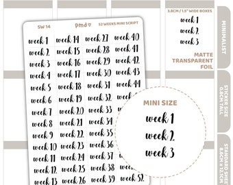 52 Weeks Mini Script Word Stickers | Planner Stickers | SW14