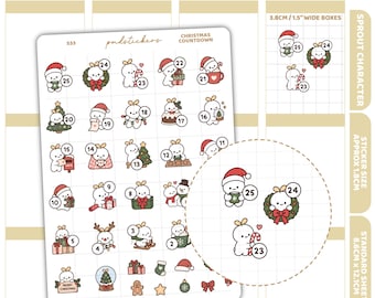 Christmas Countdown Sprout Character Stickers | Planner Stickers | S33