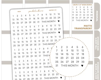 Date (1-31) Minimal Font Stickers | Minimal Planner Stickers | M04