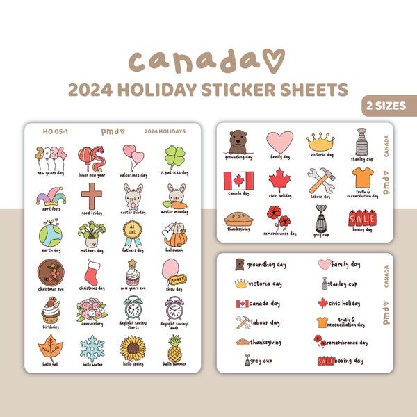 2024 Canada Holiday Stickers | Planner Stickers | HO05-CAN