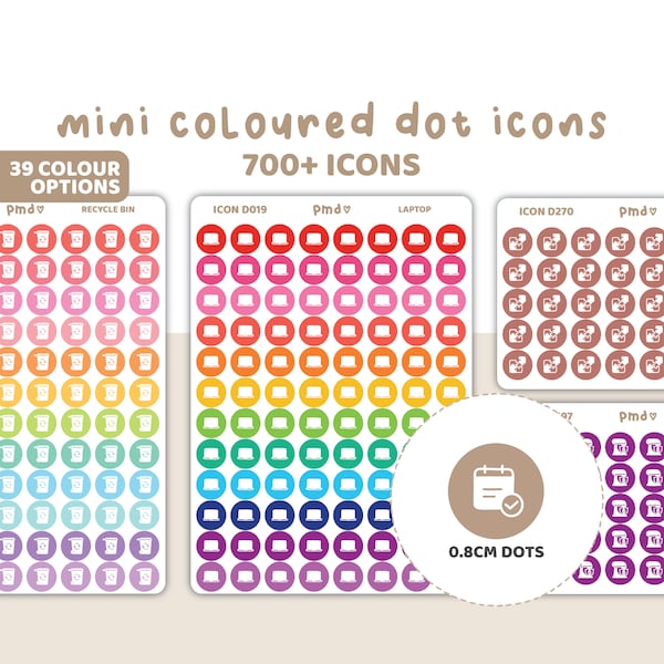 Mini Coloured Dot Icon Stickers | 700+ Icons | Planner Stickers | ICON D000